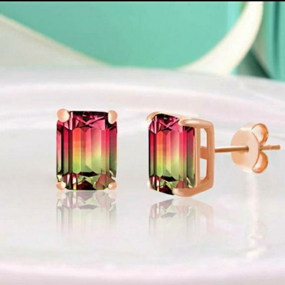 🍉 Rose Gold Watermelon Tourmaline Studs 🍉